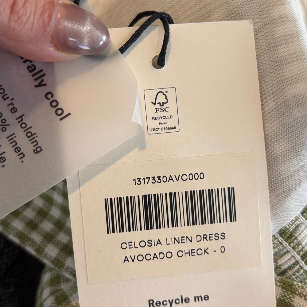 Reformation NWT Celosia Gingham Linen Mini Dress in Avocado Check Size 0 - Picture 5 of 11